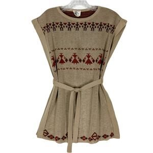Vintage CAL KNITS Sweater Tunic Vest Cape Poncho M Aztec Western Folk Native